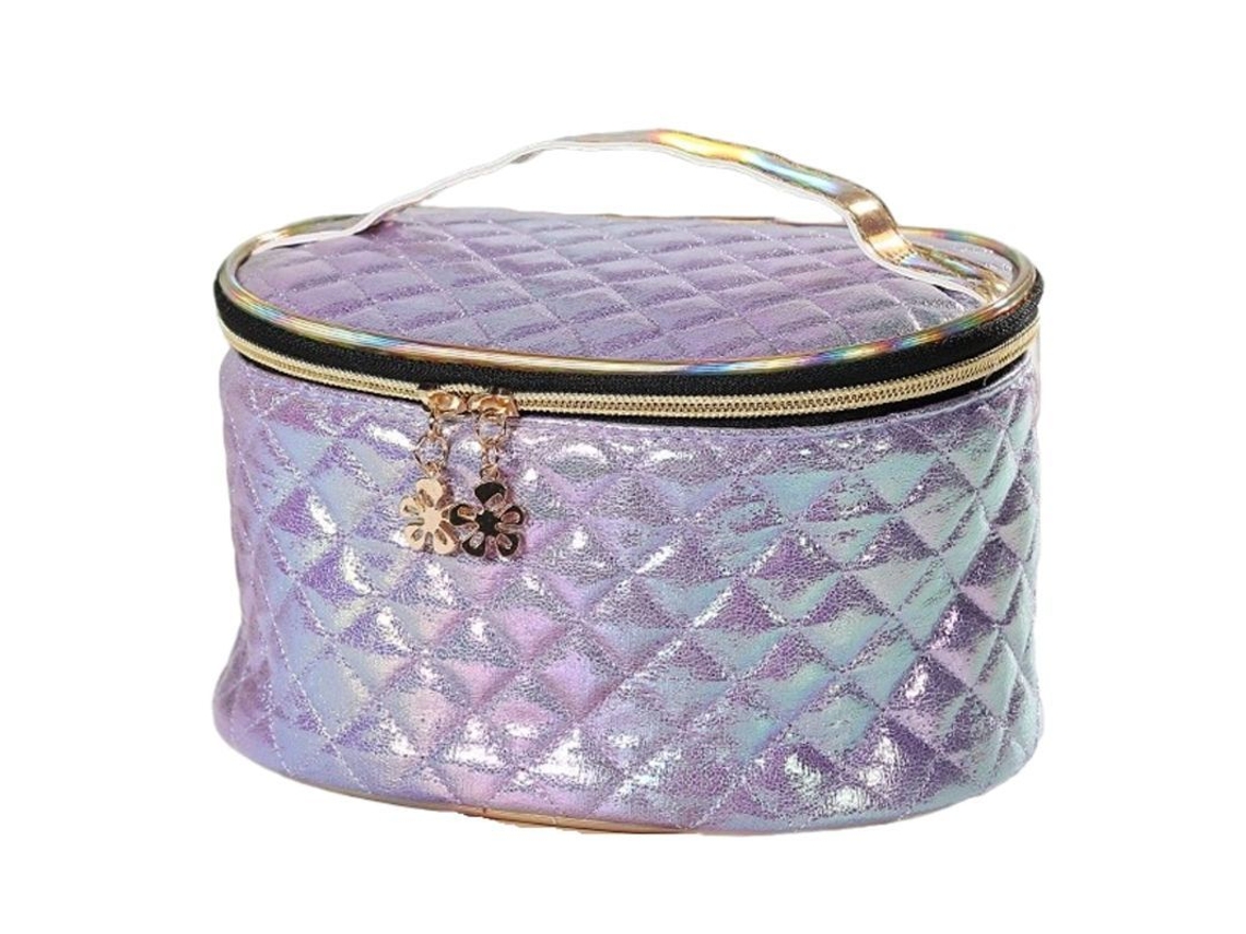 2026-bolsa De Maquillaje De Cuero Pu Colorido Con Patrón Plaid Brillant Y Mango (morado)