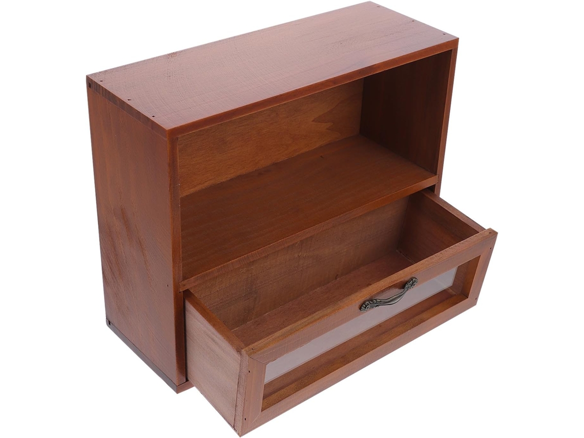 Cajón Almacenamiento Madera Acrílico Marrón Amplio Práctico Espacio Oficina Hogar Estilo Retro