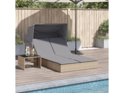 Tumbona doble con dosel y cojines de mimbre, patas beige, HARLANV1