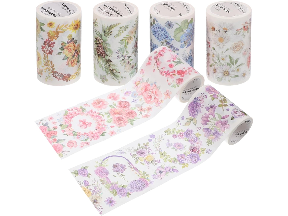 6 Rollos De Cinta Washi Decorativa Floral De 2,00 M Para Scrapbooking Y