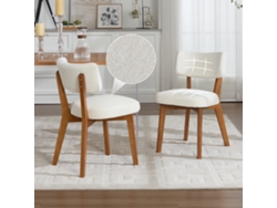 Silla De Comedor 2 Unidades - Estilo Moderno Mid-century, Asiento Acolchado De Tela, Patas De Madera Maciza - Beige