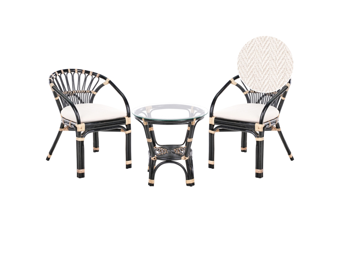 Conjunto de bistró Beliani Pecorini de ratán/mimbre negro 51x58x79