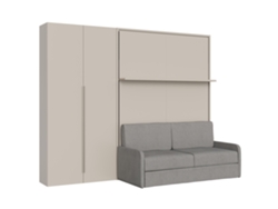 Cama Doble Abatible Vertical Versia Sofà 160 Con Sofá, Estante Y Armario Izquierdo 2 Puertas Clay