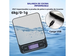 Báscula De Cocina Electrónica Impermeable (recargable 6 Kg), Precisión 0,1 Gramos