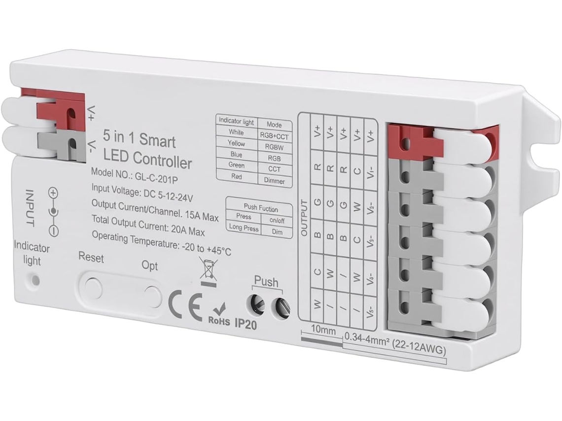 Controlador De Tiras Led Rgb 5 En 1 De 3.0 Con Modos De Atenuación Rgbcct