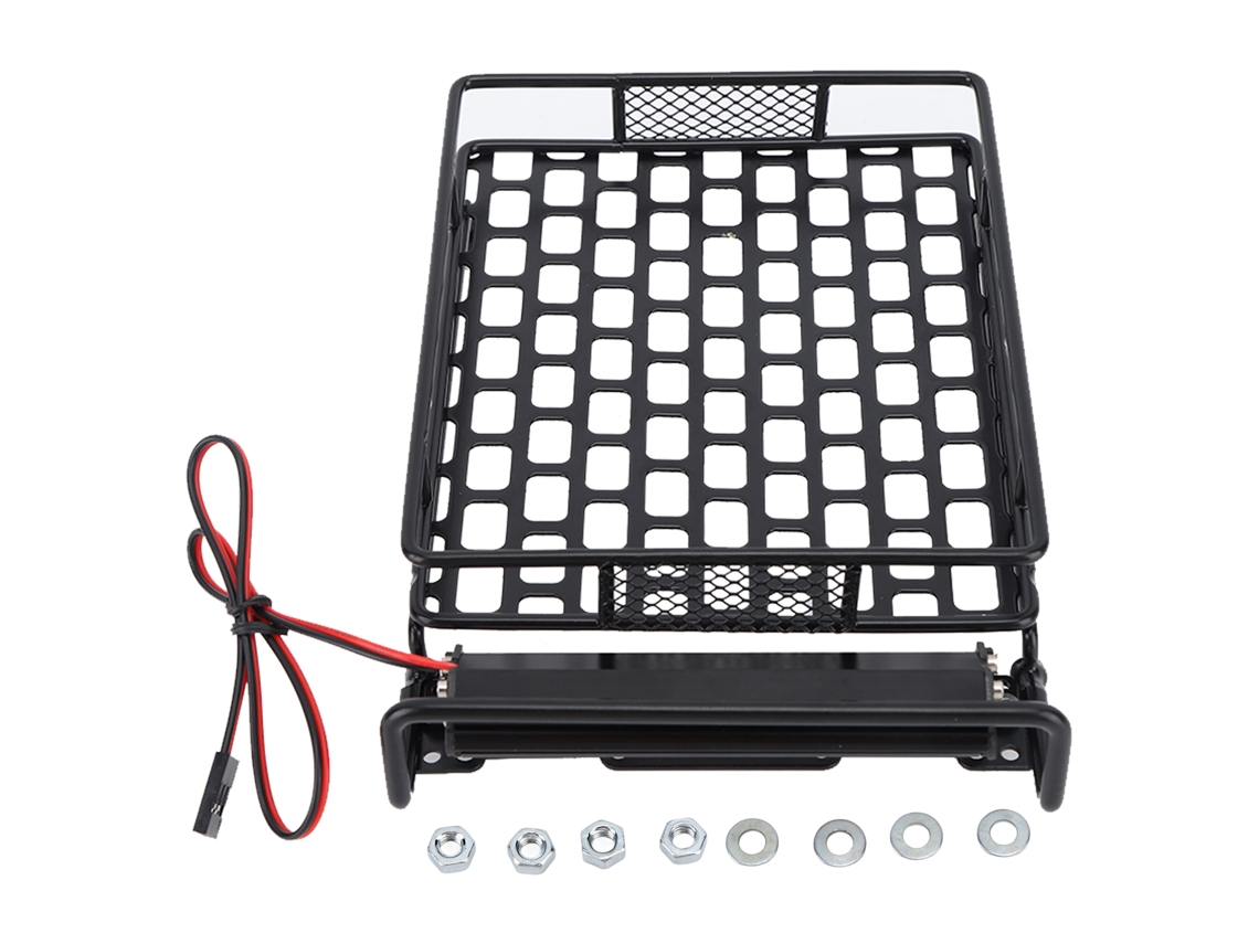 Portaequipajes De Techo De Hierro Negro Para Coche Rc Con 8 Luces Led Blancas Y Maletero Resistente.