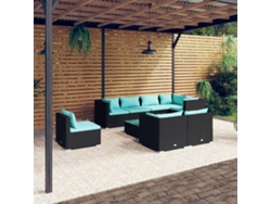 Conjunto de jardín de 9 piezas con cojines, mimbre sintético negro, DKD Home Decor