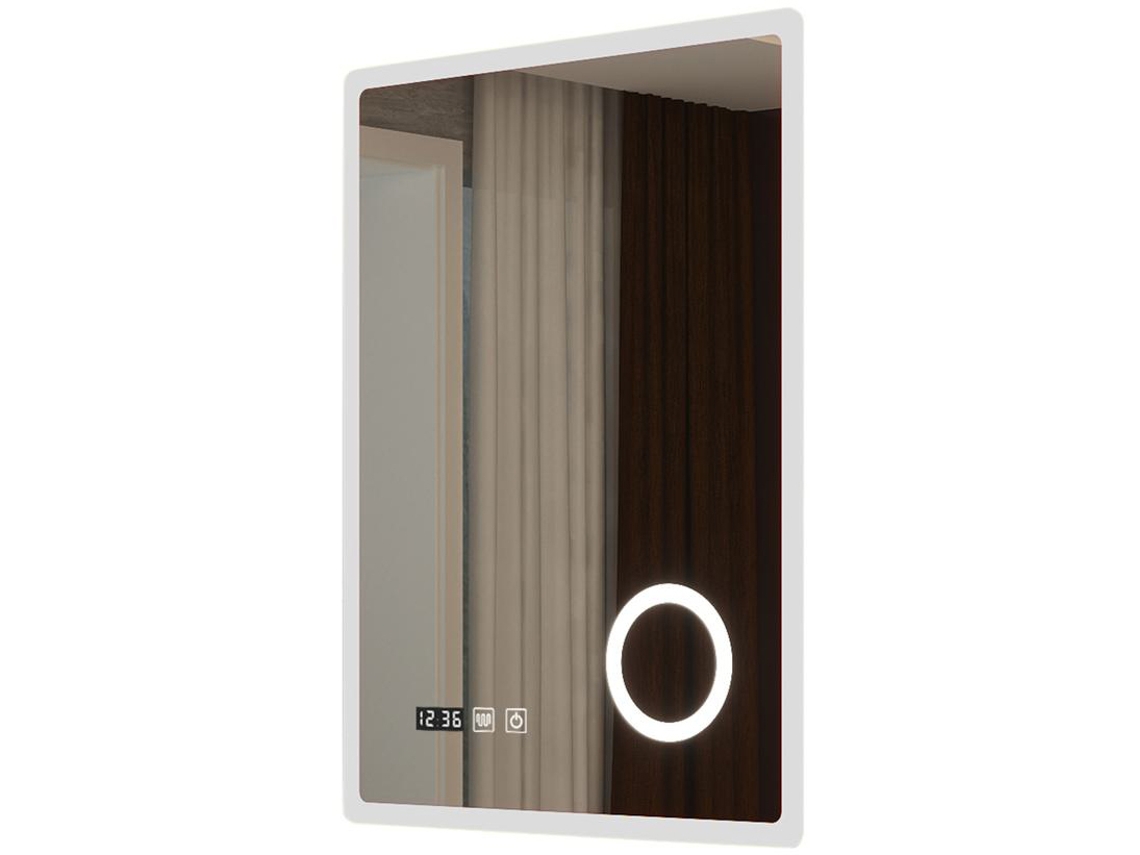 Espejo de pared con LED Racale para baño IP65 con reloj antivaho y lupa aluminio 80 x 60 x 3 cm Blanco PRO.TEC