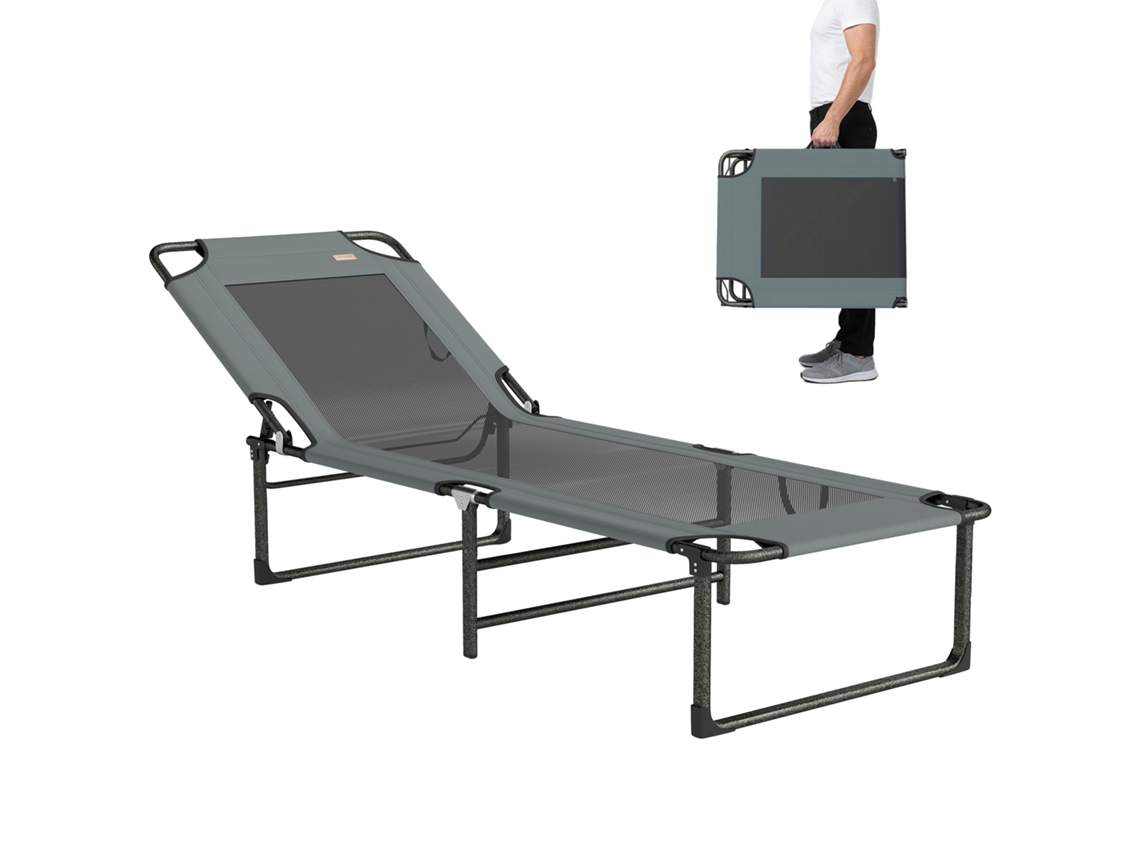 Tumbona Reclinable De 4 Posiciones Para Uso Exterior, Silla Plegable Con Asa, Color Gris.