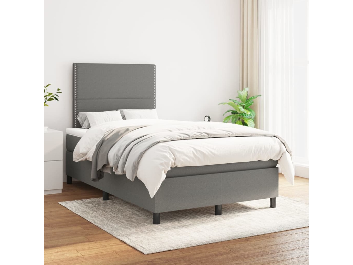 Cama box spring con colchón tela gris oscuro 120x200 cm