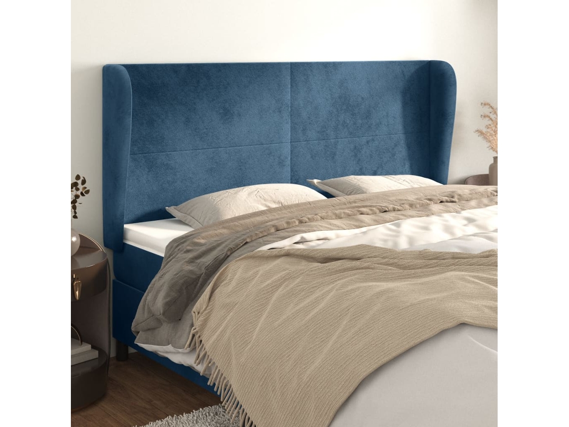 Cabecero Con Orejas De Terciopelo Azul Oscuro 183x23x118/128 Cm