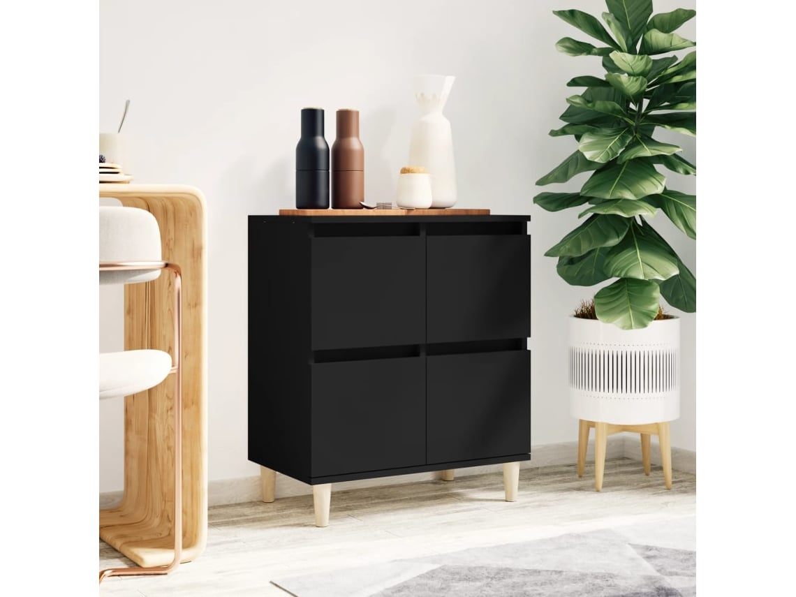 Aparador De Madera Contrachapada Negro 60x35x70 Cm