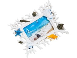 Marco De Fotos De Resina De 15x10 Cm, Con Forma De Concha Marina Azul Y Blanca, Portafotos Creativo, Decoración