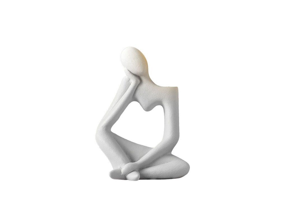Jarrón Con Escultura Abstracta, Estilo Pensador, Cerámica Blanca, Decoración Moderna, 5,5 X 3,3 X 7,9 Pulgadas.