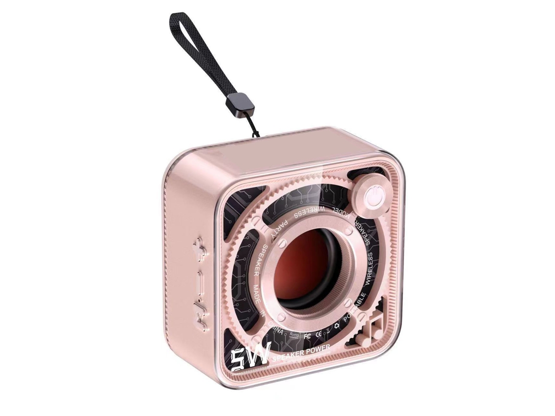 Altavoz Bluetooth Inalámbrico Portátil De 5 W, Estilo Armadura Mecánica, Transparente, Pequeño, Para Viajes Al Aire Libre, Rosa.