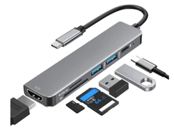 Adaptador multipuerto USB C 6 en 1 Hub USB C a HDMI con HDMI 4K 1 USB 3.0/1 USB 2.0 Gris YIZHOOD