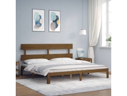 Estructura Cama Y Cabecero Madera Maciza Marrón Miel 200x200 Cm