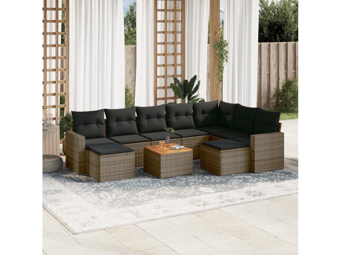 Conjunto de sofá de jardín de 10 piezas con cojines, ratán gris, DKD Home Decor