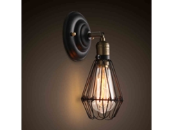 Aplique De Pared Retro: Lámpara Vintage Para Interiores E27, Portalámparas Y Pantalla Ajustables (bombillas No Incluidas), Acabado Negro