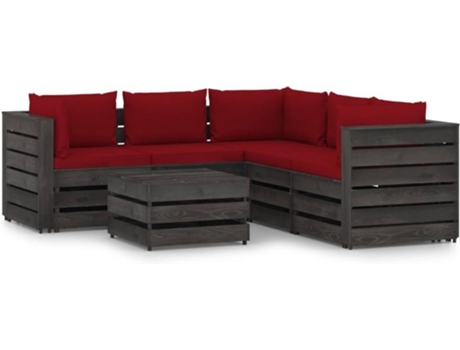 Conjunto 6 Muebles de jardín VIDAXL con cojines madera impregnada gris
