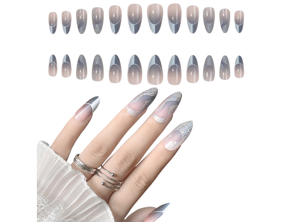 Uñas francesas cuadradas desnudas de cobertura total para mujeres y niñas (24 piezas) JEIIBRZUI