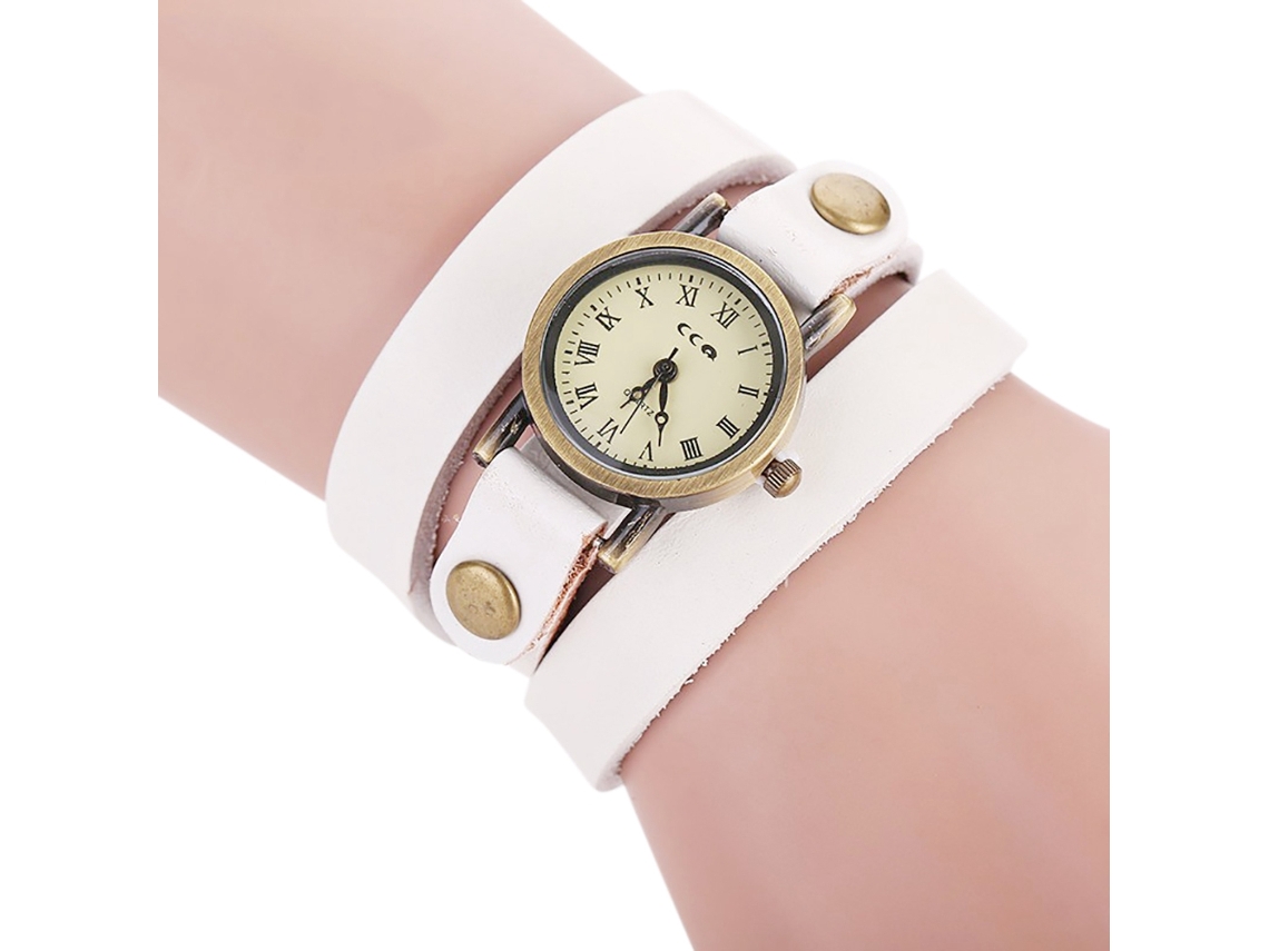 Reloj De Pulsera De Estilo Punk Para Mujer Con Correa De Aleación Multicapa Y Movimiento De Cuarzo Blanco.