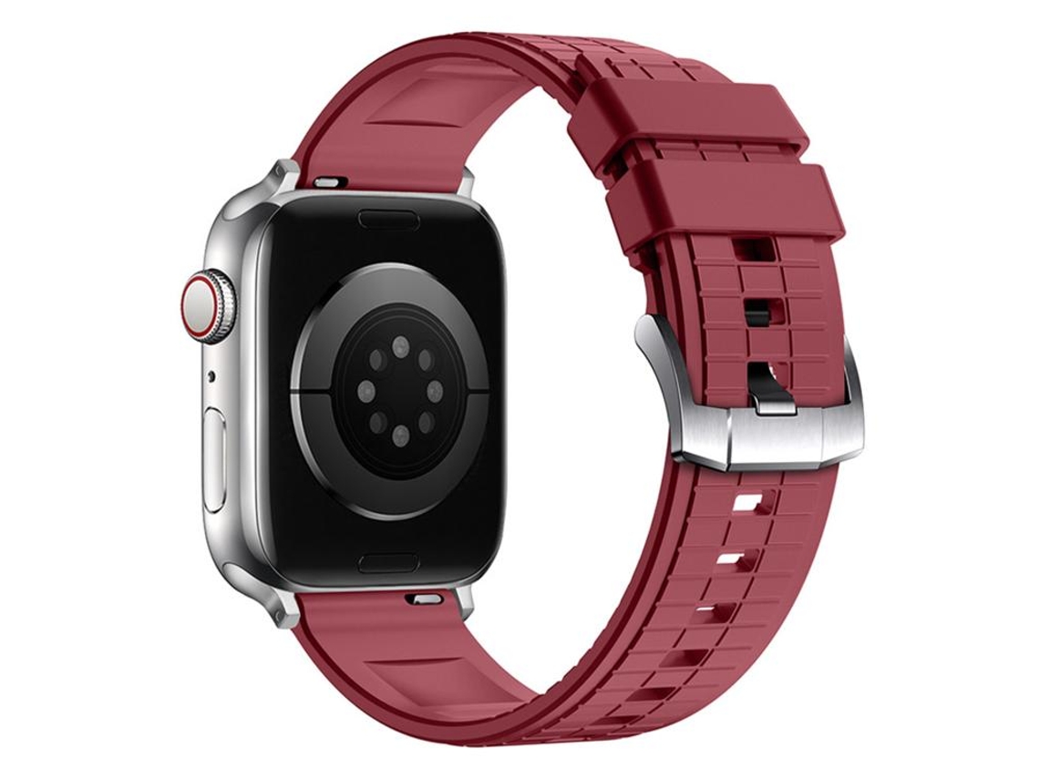 Bracelete Para Apple Watch 46/49/45/44mm - Borracha Fluorocarbonada Com Textura Quadrada Esportiva Vermelha
