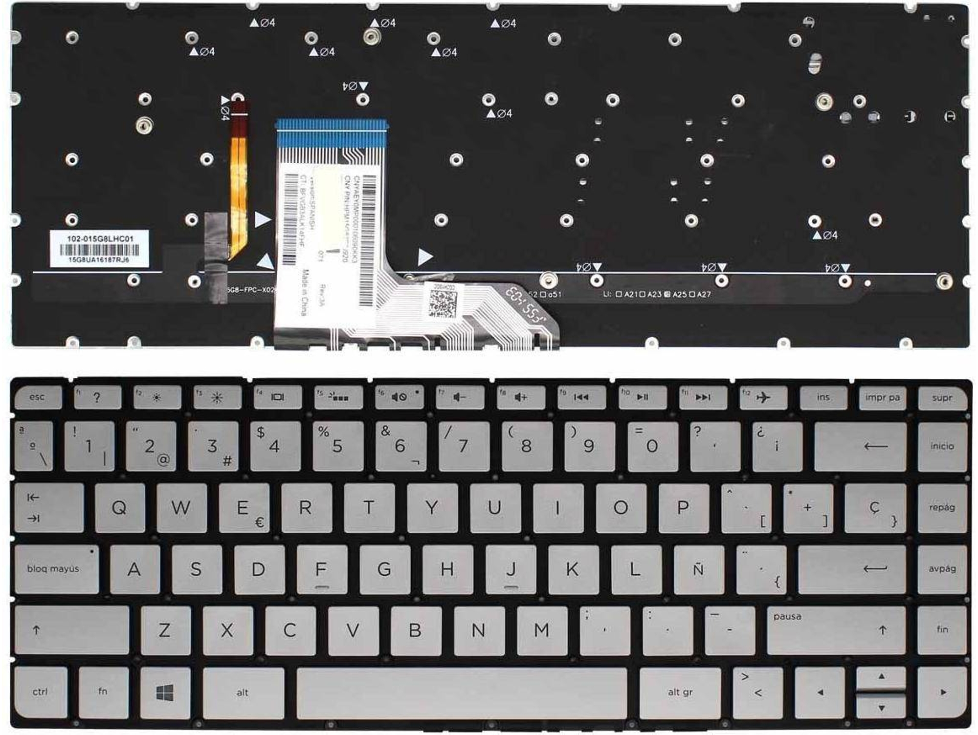 Teclado para Portátil HP Spectre 13-4000 13-4100 13-4200 X360 Plata Sin Marco