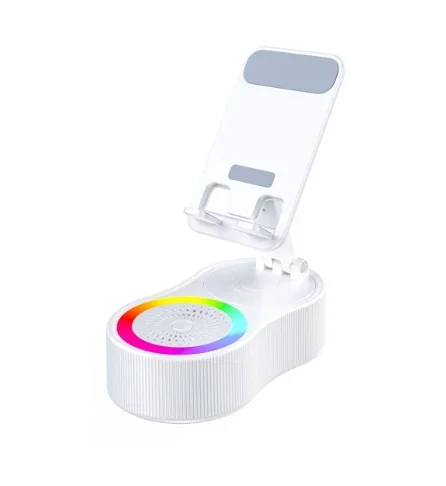 Nuevo soporte para teléfono móvil con luz LED y altavoz Bluetooth Mdug (blanco)
