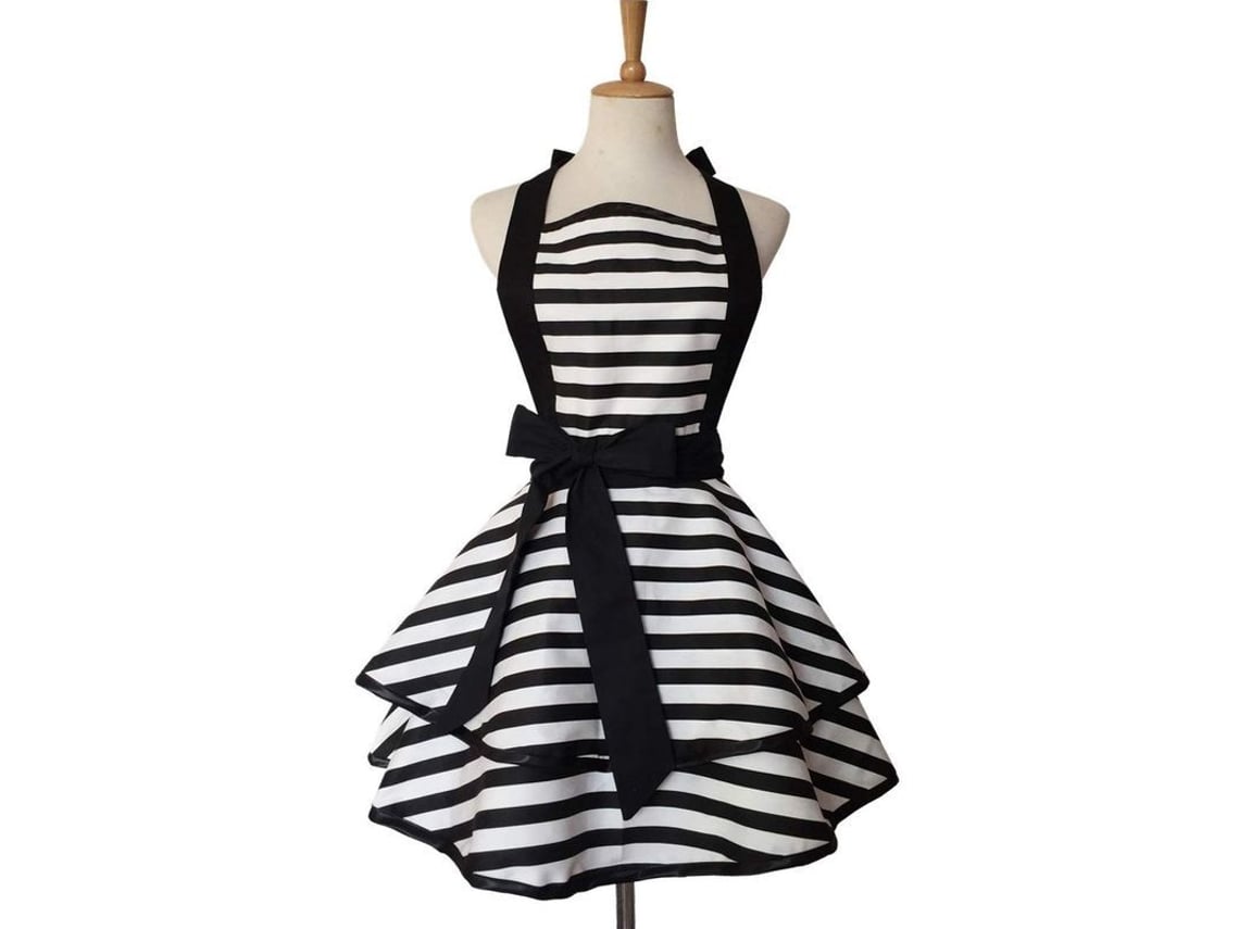 2026-33021-delantal De Algodón Artesanal Retro Para Mujer Niña Cocina Pastelería (negro)