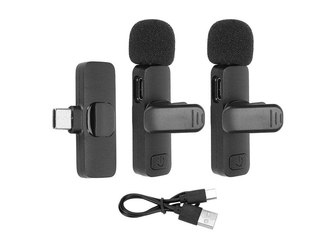 Micrófono De Solapa Inalámbrico 1 A 2 Con Cancelación Automática De Ruido Y Clip Para Grabación De Vídeo.