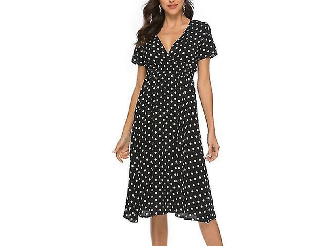 2026-vestido De Manga Corta Para Mujer Verano Con Cuello En V Longitud Hasta Rodillas