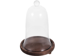 Cúpula De Cristal Transparente Grande Con Base De Madera Oscura Y Roja: Campana Protectora Para Flores.