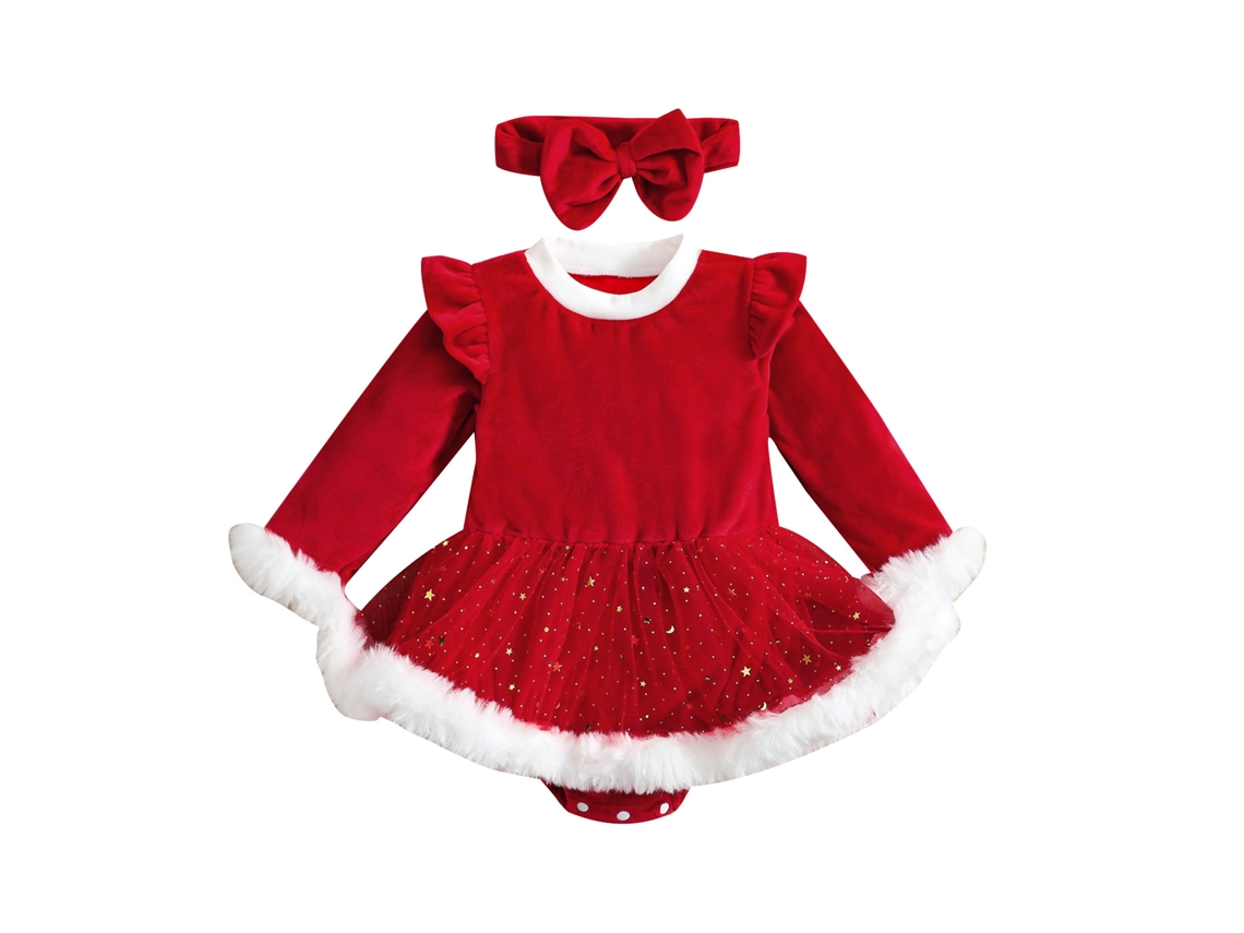Ropa navidad bebé zorro plateado terciopelo mono manga larga 80cm