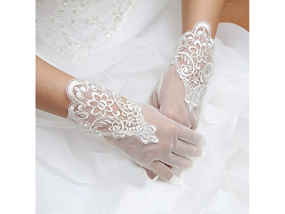 Guantes De Novia Formales Con Encaje Bordado, Hasta La Muñeca, Para Mujer - Primavera/verano