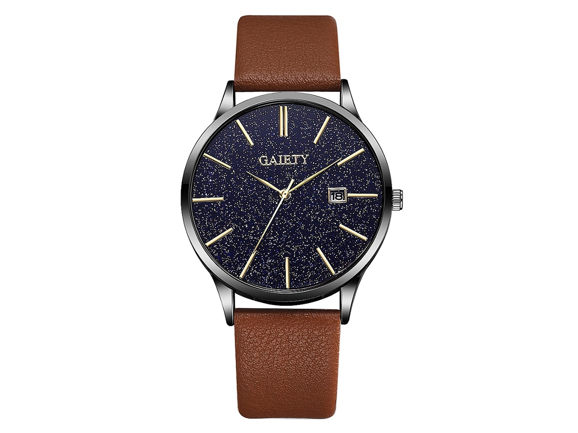 Reloj De Cuarzo Para Hombre Con Diseño De Cielo Estrellado Y Correa Sencilla De Piel Sintética (4)