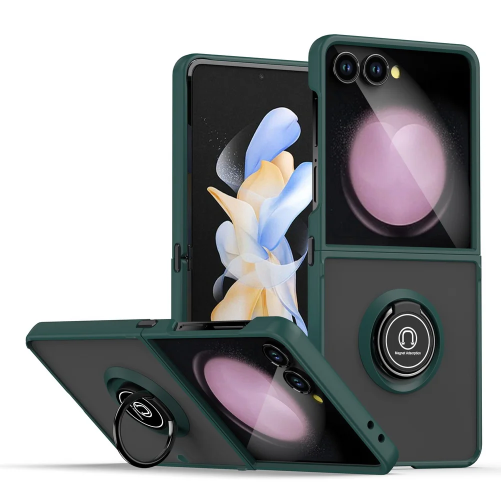 (verde Oscuro, Galaxy Z Flip6) Funda Magnética Para Teléfono Con Soporte De Anillo Giratorio, Resistente A Caídas.