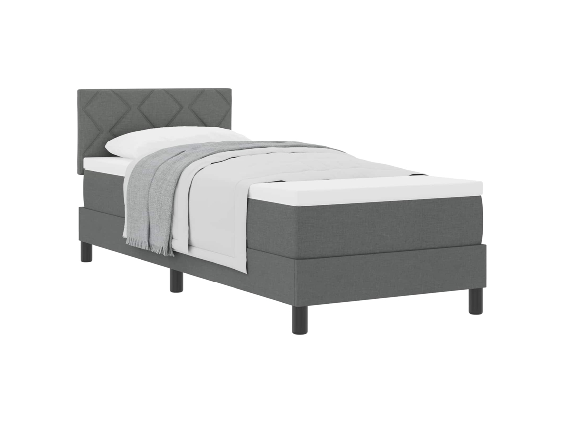 Cama Individual | Cama Tipo Box Spring Con Colchón Gris Oscuro 80 X 200 Cm Tela