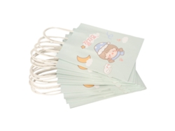 12 Bolsas De Regalo Reutilizables Con Diseño De Dibujos Animados Y Asas, De Papel Kraft Blanco, Gran Capacidad.