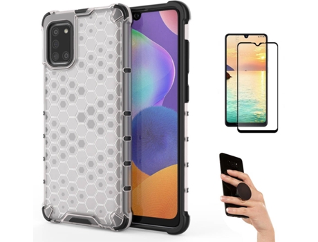 Kit Carcasa Y Protector Samsung A31 Fullcover Rumble Y Popsocket