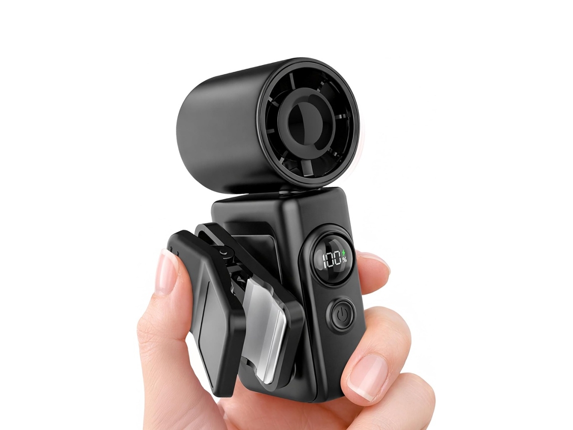 Mini Ventilador 2 En 1, De Mano Y Con Clip, 13000 Rpm Con Pantalla Led (negro)