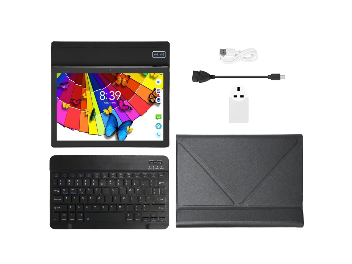 Tableta de 10 pulgadas con teclado Bluetooth y funda de piel sintética, 8 GB/128 GB, Wi-Fi 5G, Android 11.0, color dorado