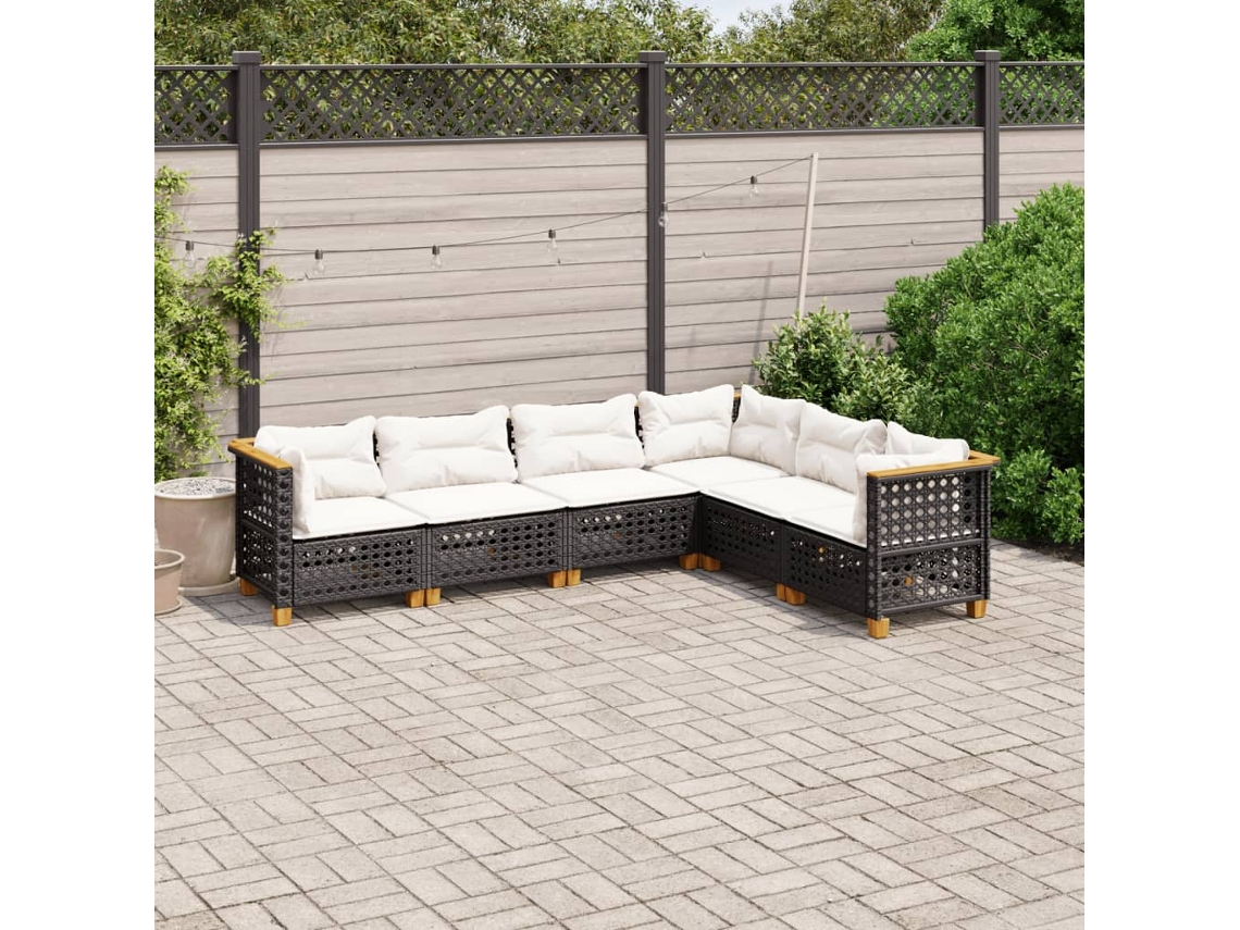 Conjunto de sofás de jardín de 6 piezas DKD Home Decor con cojines de mimbre negros