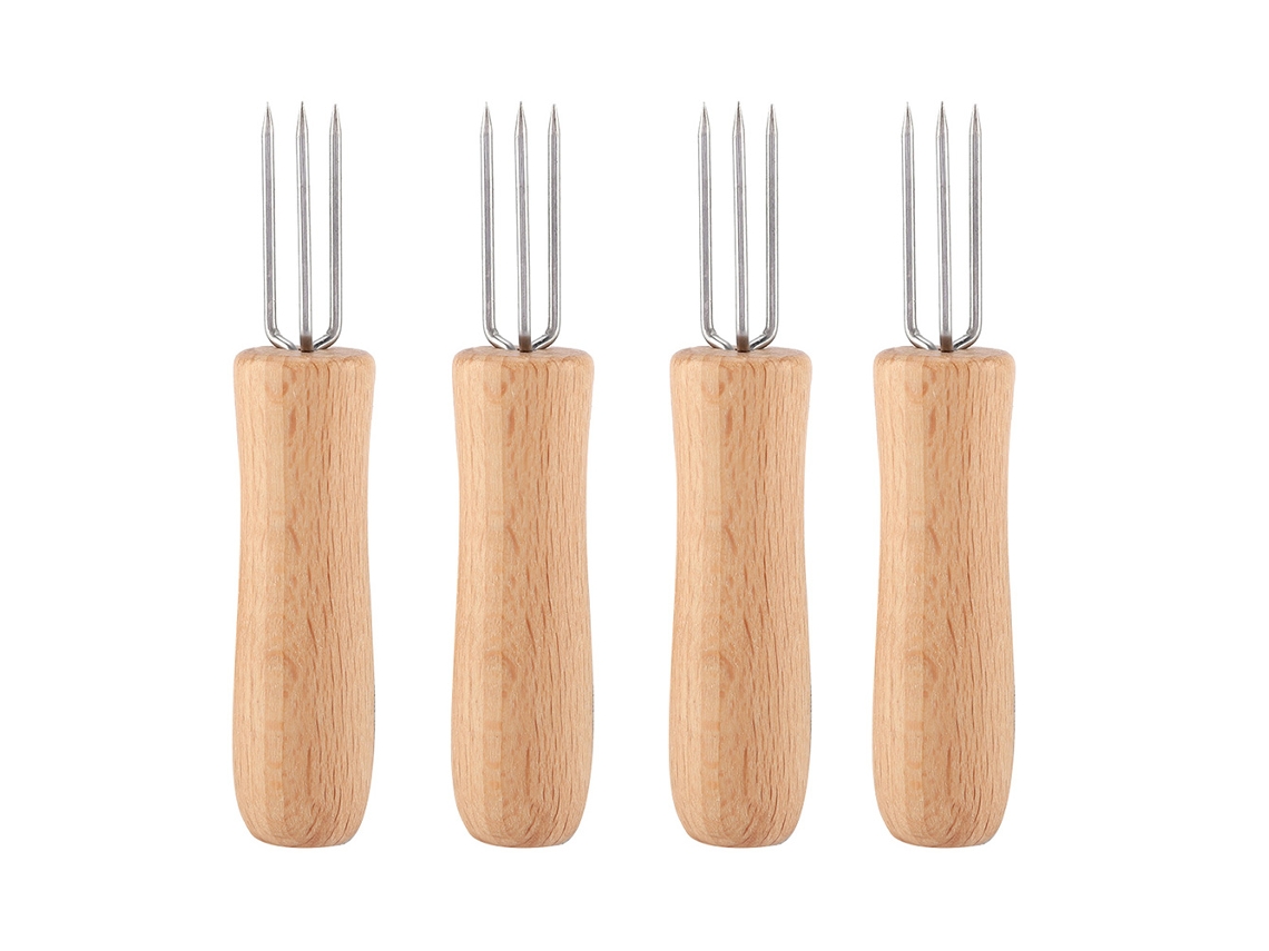 4 Piezas Tenedores De Barbacoa De Acero Inoxidable Con Mango De Madera Para Carne Fruta Y Maíz Barbacoa