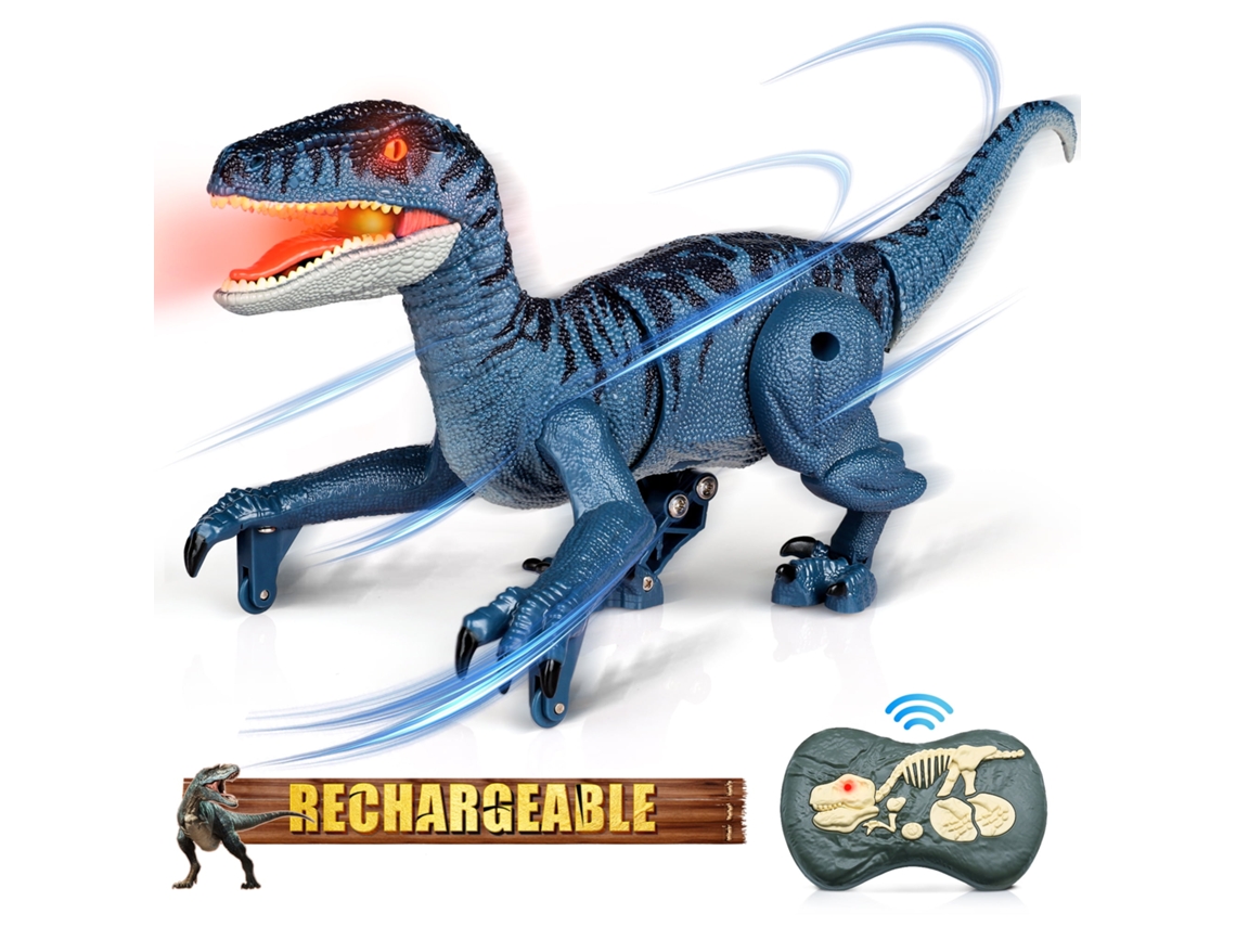 Brinquedos de Dinossauro de Controle Remoto 2.4G Robô Dinossauro Brinquedos Dinossauro Eletrônico Andando Rugindo Azul Escuro GERTIZ