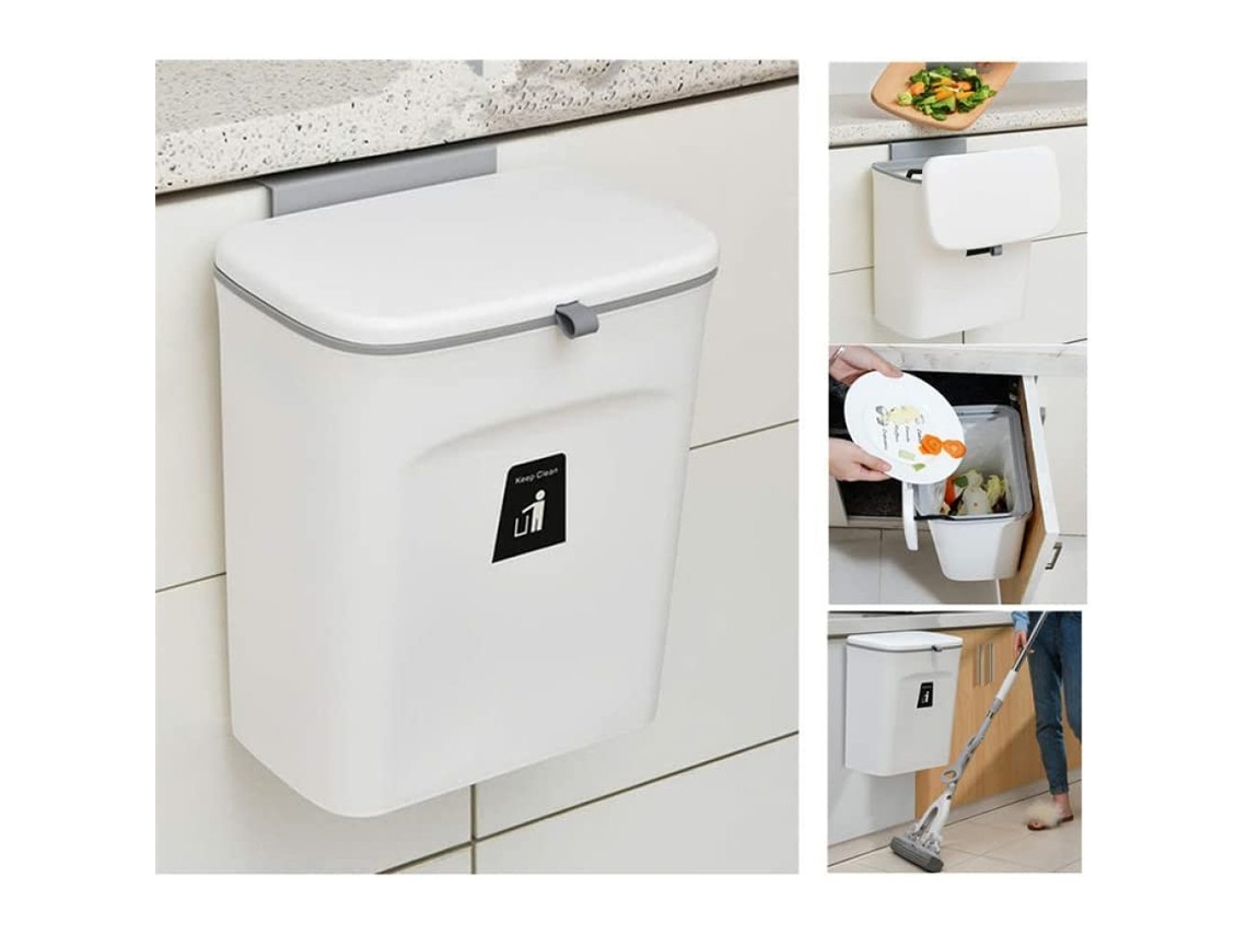 MEOIRUERY Cubo de Compostaje para Cocina, 9L, para Encimera o Bajo Fregadero, Cubo Pequeño con Tapa para Baño/Dormitorio, Gris