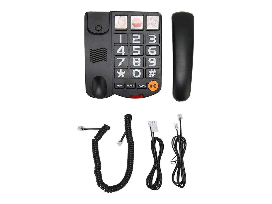 Teléfono Fijo Negro Con Botones Grandes Para Personas Mayores, Con Marcación Táctil Y Altavoz.