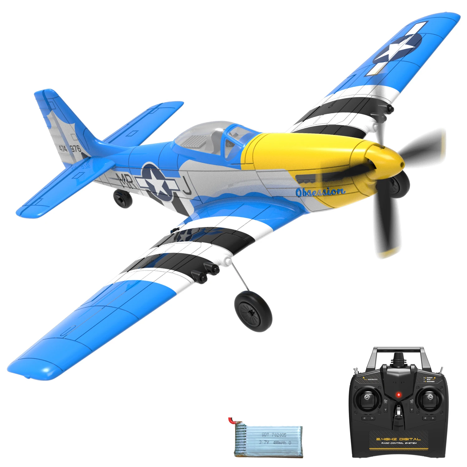 (azul) Avión De Control Remoto 2.4g 4 Canales 6 Ejes 400 Mm De Envergadura