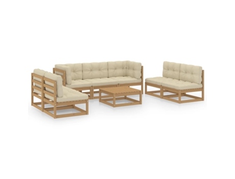 Conjunto 8 Muebles de jardín VIDAXL con cojines de madera de pino maciza