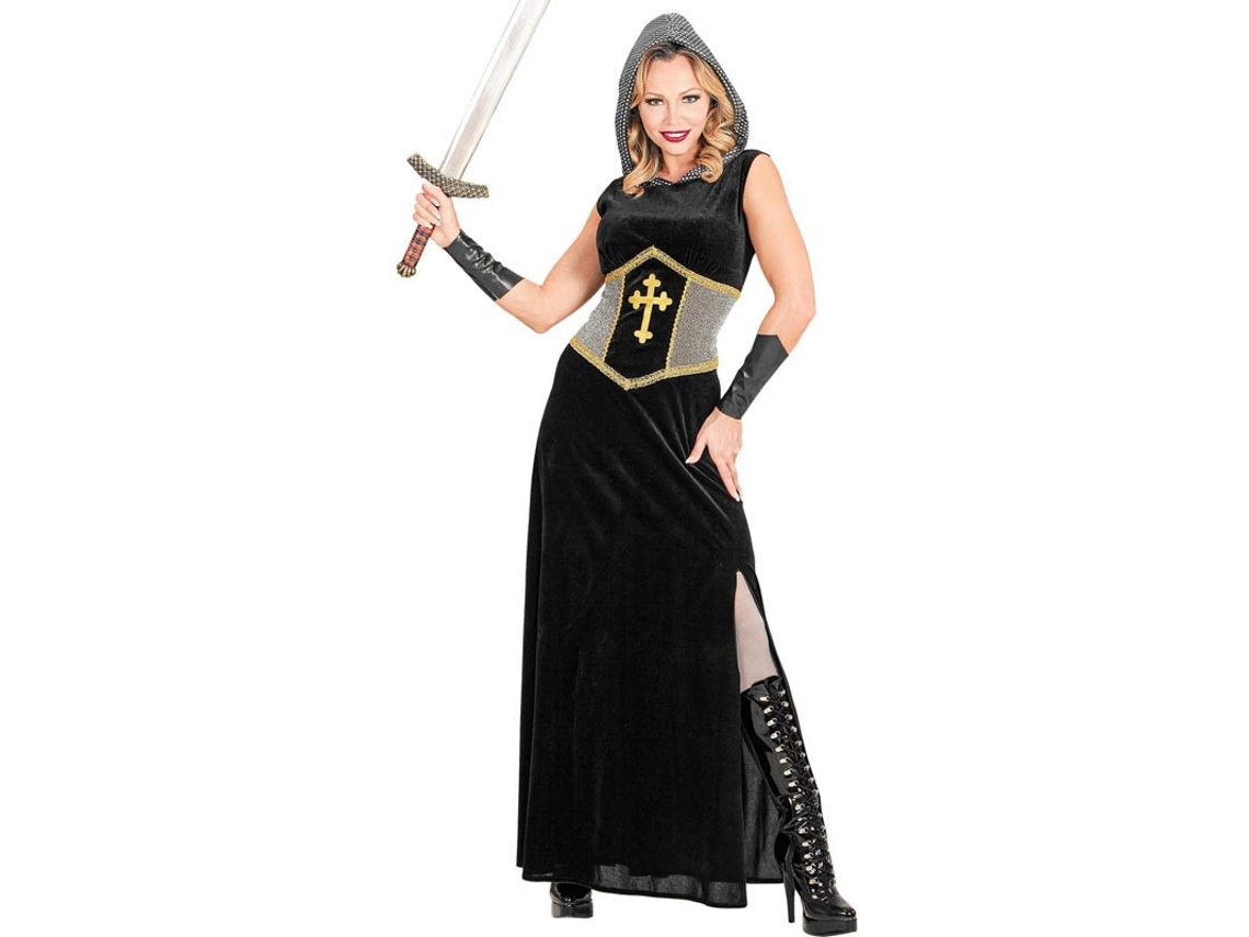 Disfraz de Guerrera Medieval negro con capucha para mujer